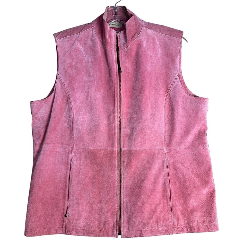 Vtg Y2K Ruff Hewn Women's Pink 100% Leather Full Zip Vest Western Lined Size L